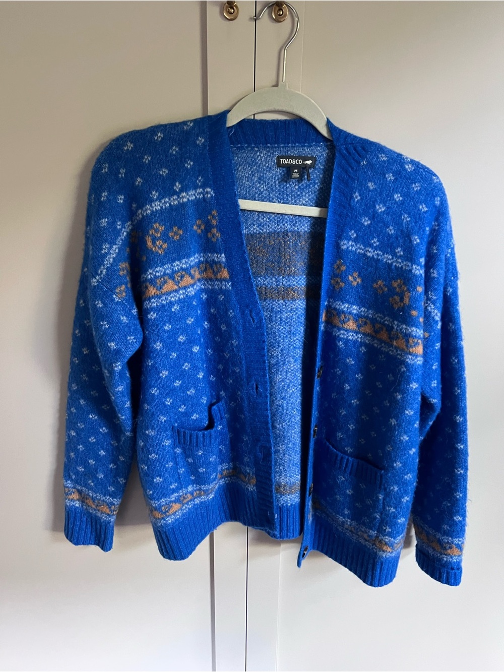 Toad&Co Royal Blue and Tan Patterned Men's Cardigan